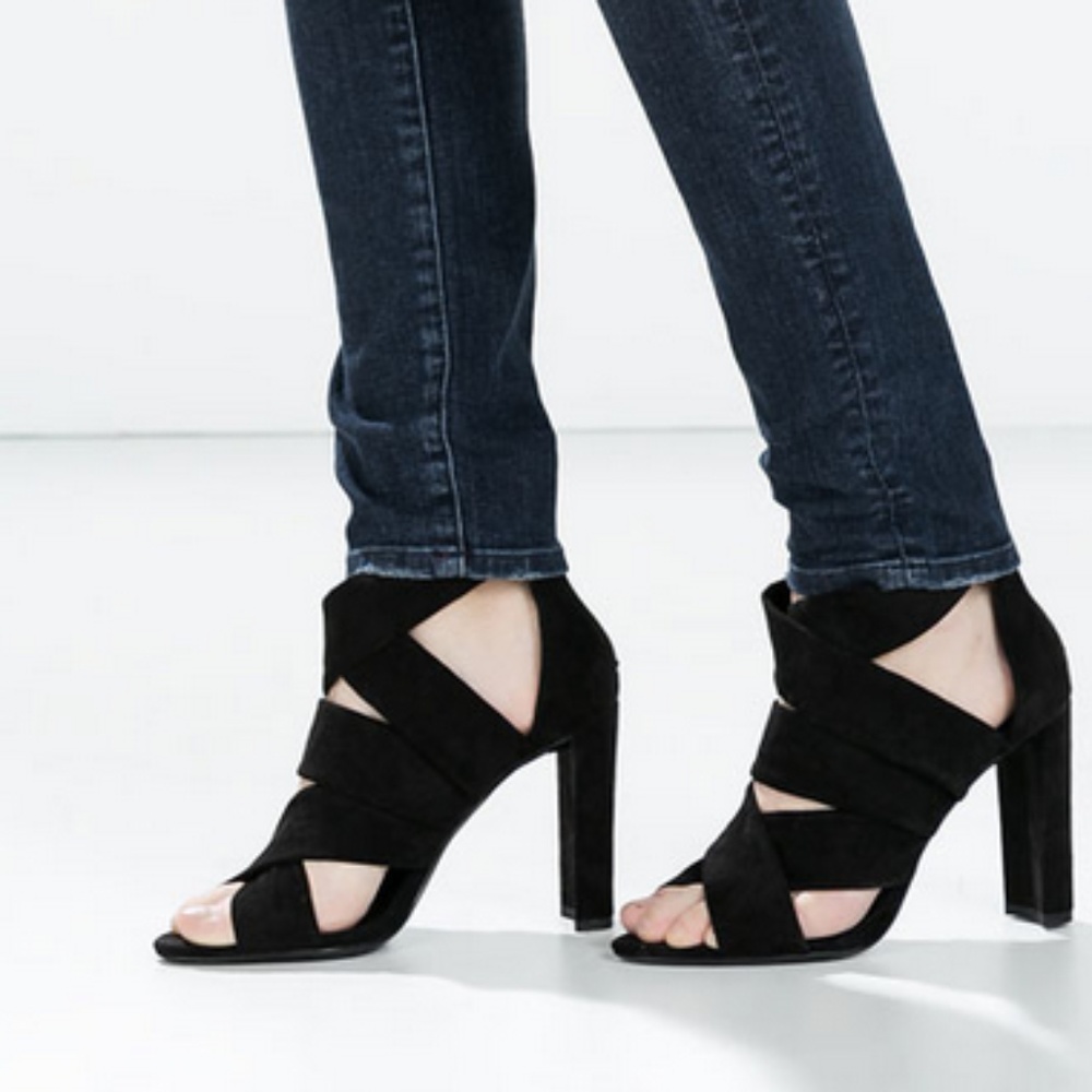 ZARA High-heel Sandals:Black, US 7.5, 8/EUR 38, 39